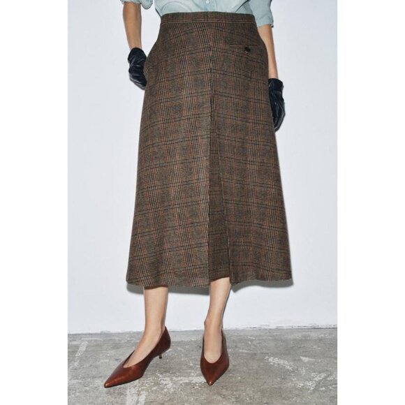ZARA ZW COLLECTION CHECK SKIRT WITH WOOL AND PLEATS - Picture 6 of 10